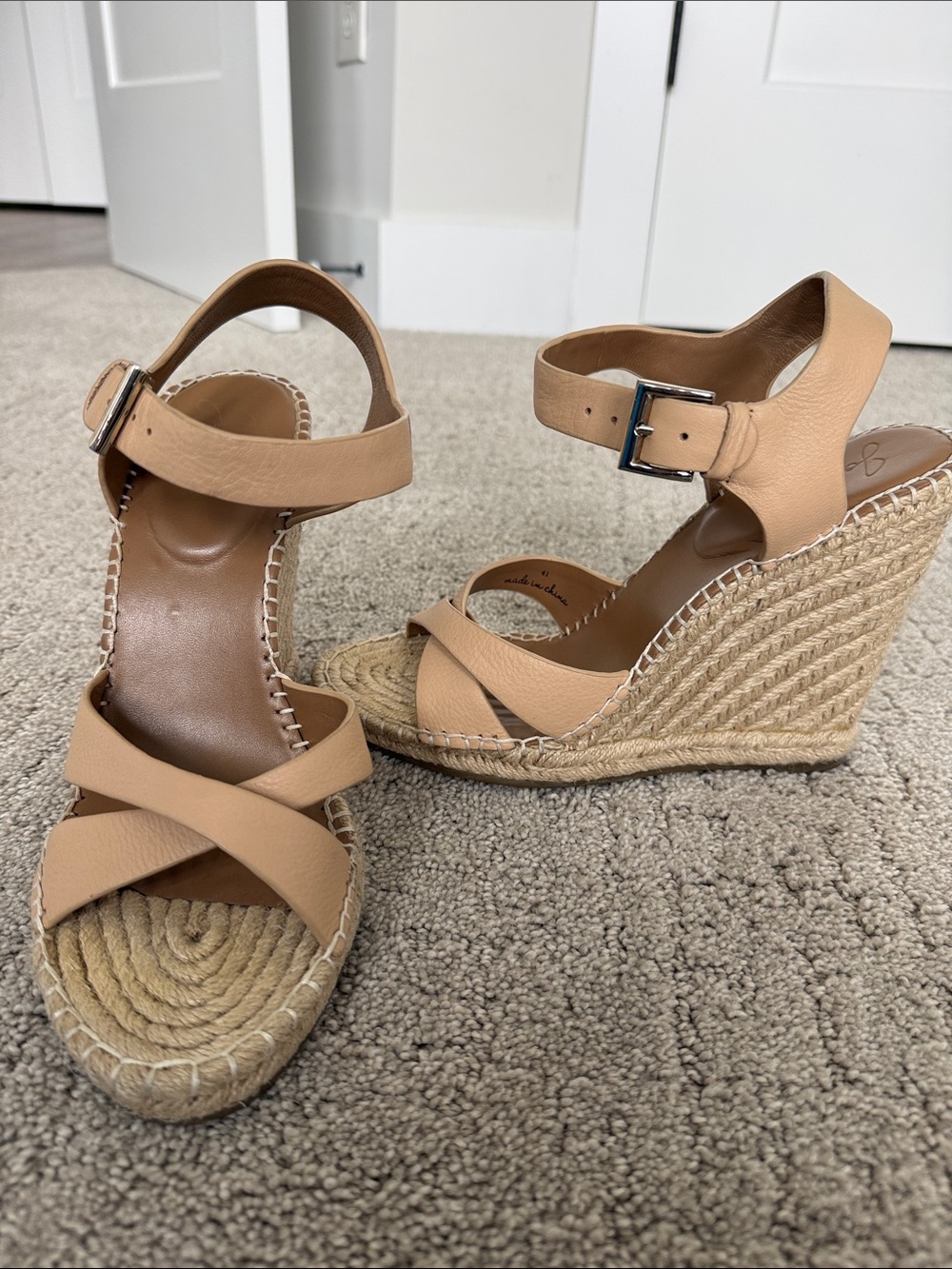 Joie Beige Espadrille Wedge Sandals with Ankle Strap